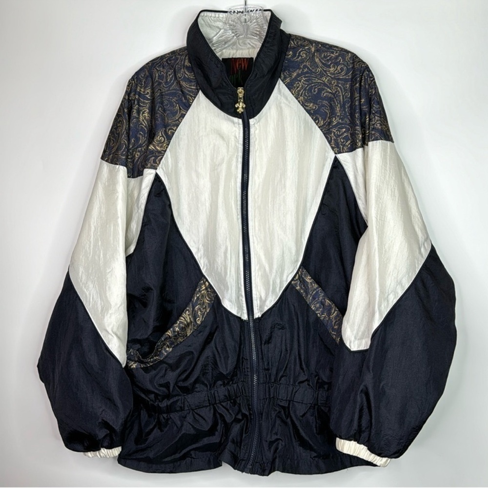 Vintage New York Classics Navy Blue White Gold Paisley Track Jacket Large